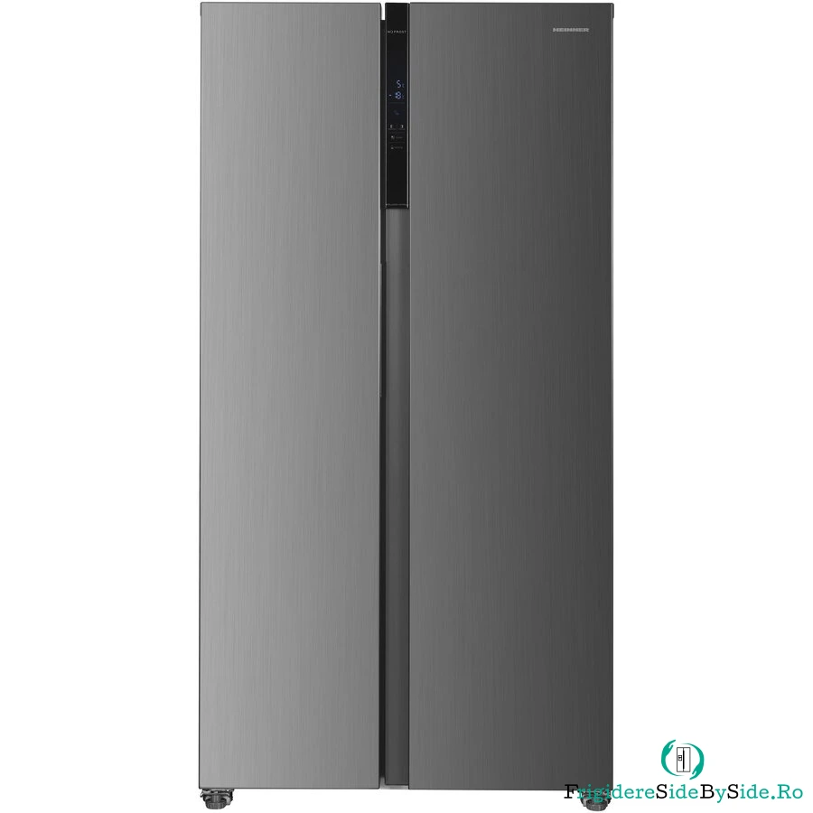 HEINNER Combina side by side Heinner HSBS-HM442NFINVXD, 442 l, Clasa D, No frost, Display, Functie smart, Functie congelare/racire rapida, Adancime redusa 59.5 cm, H 177 cm, Inox